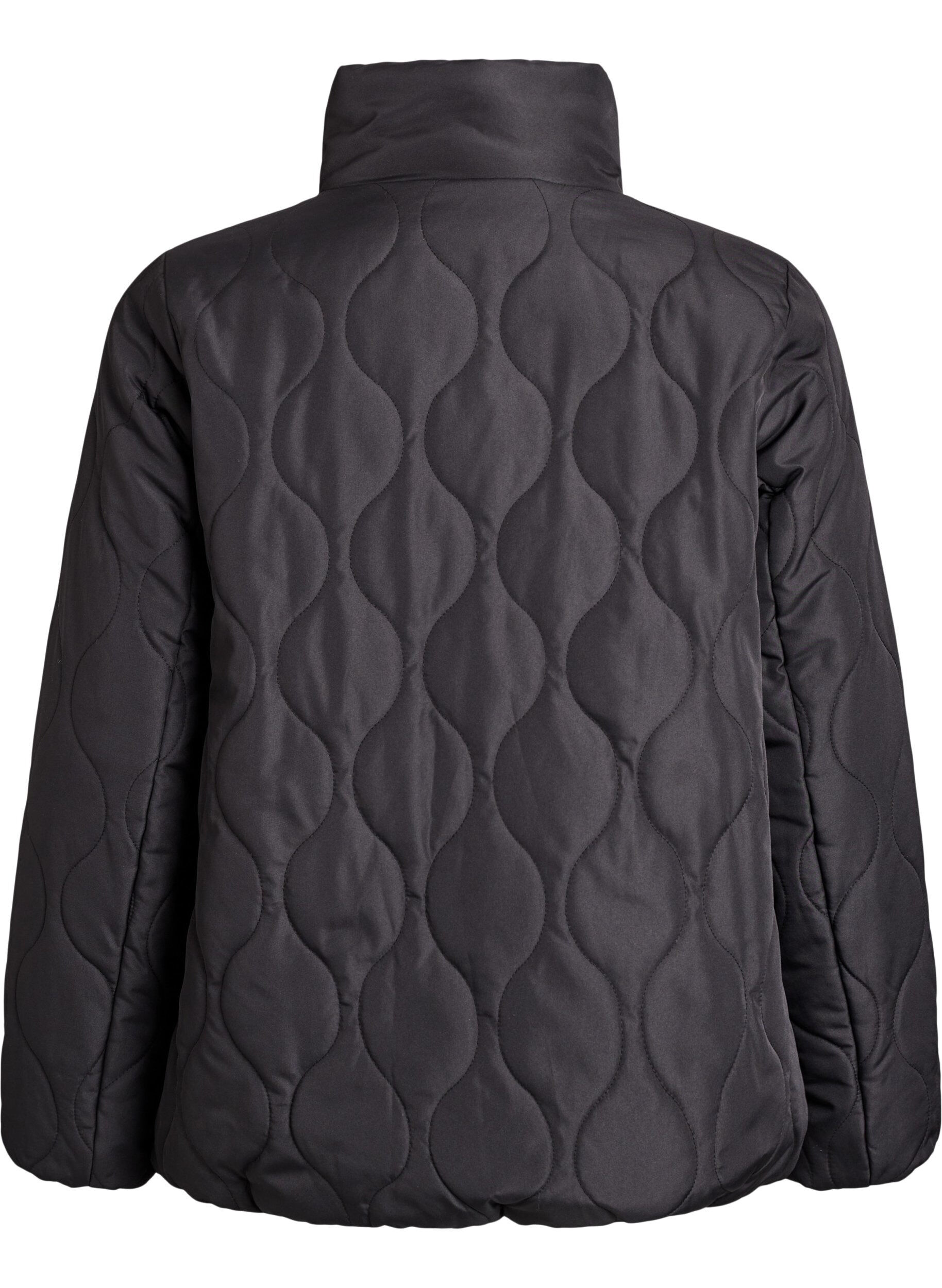 ZizziKurze Steppjacke mit Schleifen und hohem Kragen, Schwarz, Packshot image number 1