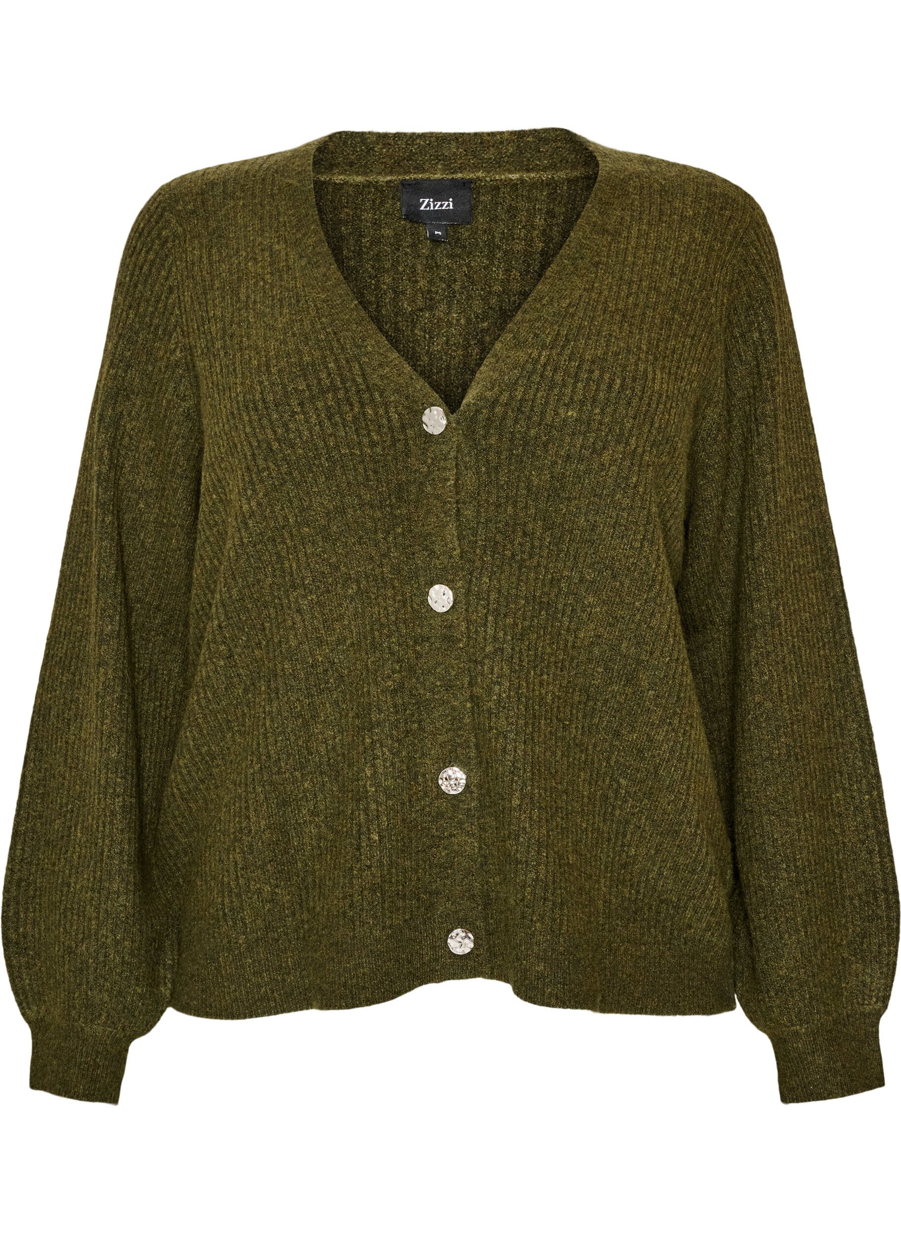 ZizziStrickjacke mit V-Ausschnitt und Rippstruktur, Gr&uuml;n, Packshot image number 0