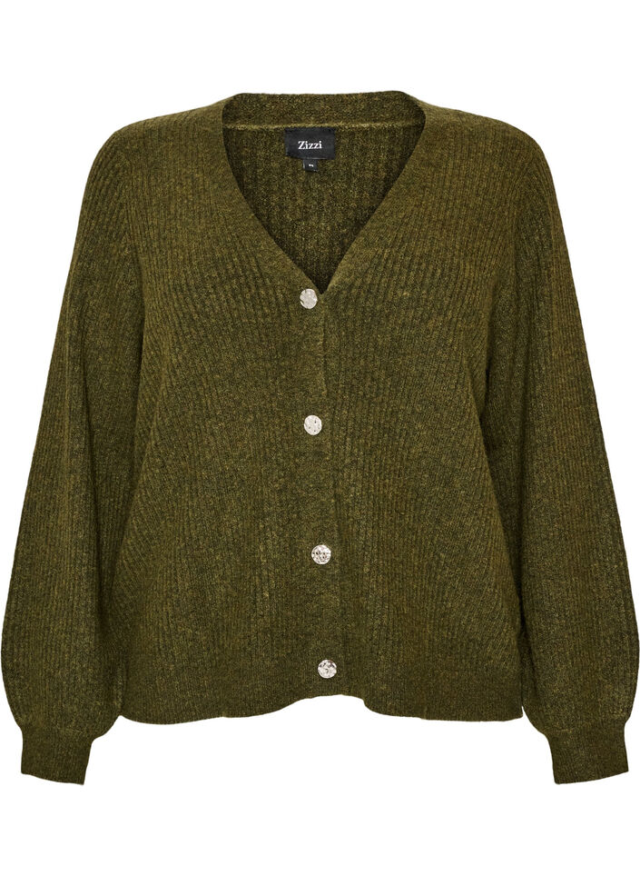 Strickjacke mit V-Ausschnitt und Rippstruktur, Gr&uuml;n, Packshot image number 0