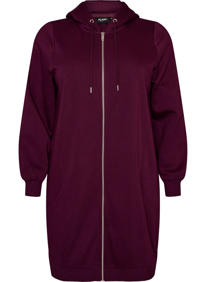 Langer Hoodie mit Rei&szlig;verschluss und Taschen, Lila, Packshot image number 0