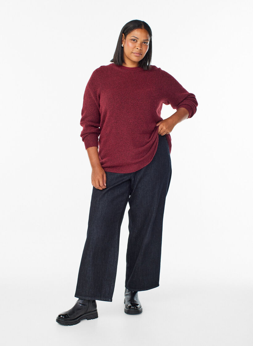 Melierte Strickbluse mit Rundhalsausschnitt, Rot, Model image number 1