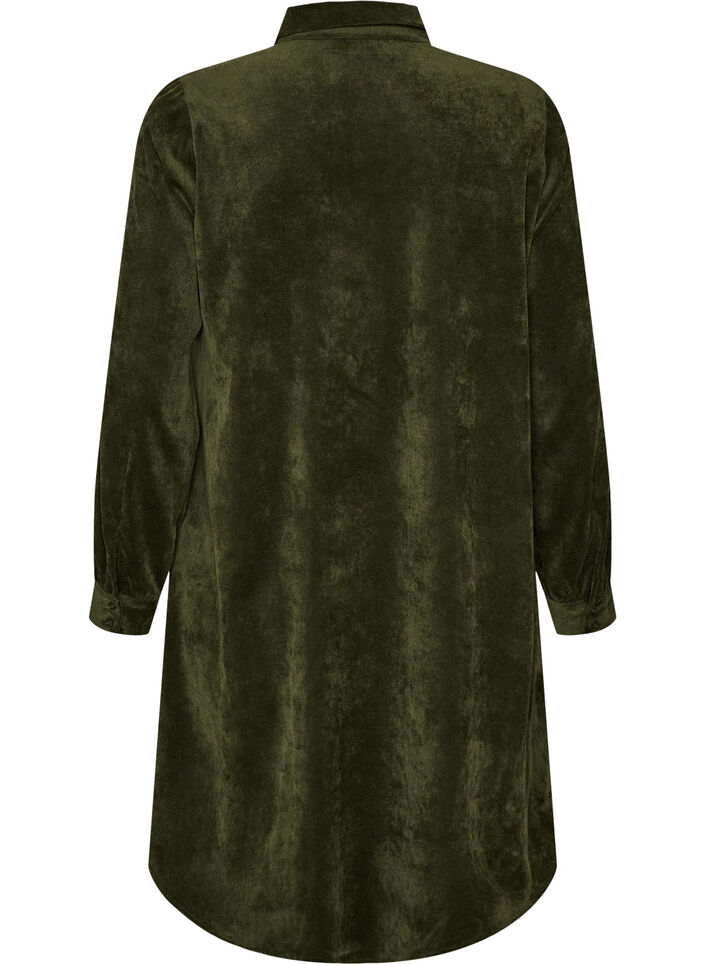 Hemdblusenkleid aus Cord mit Kragen und Knopfleiste, Gr&uuml;n, Packshot image number 1