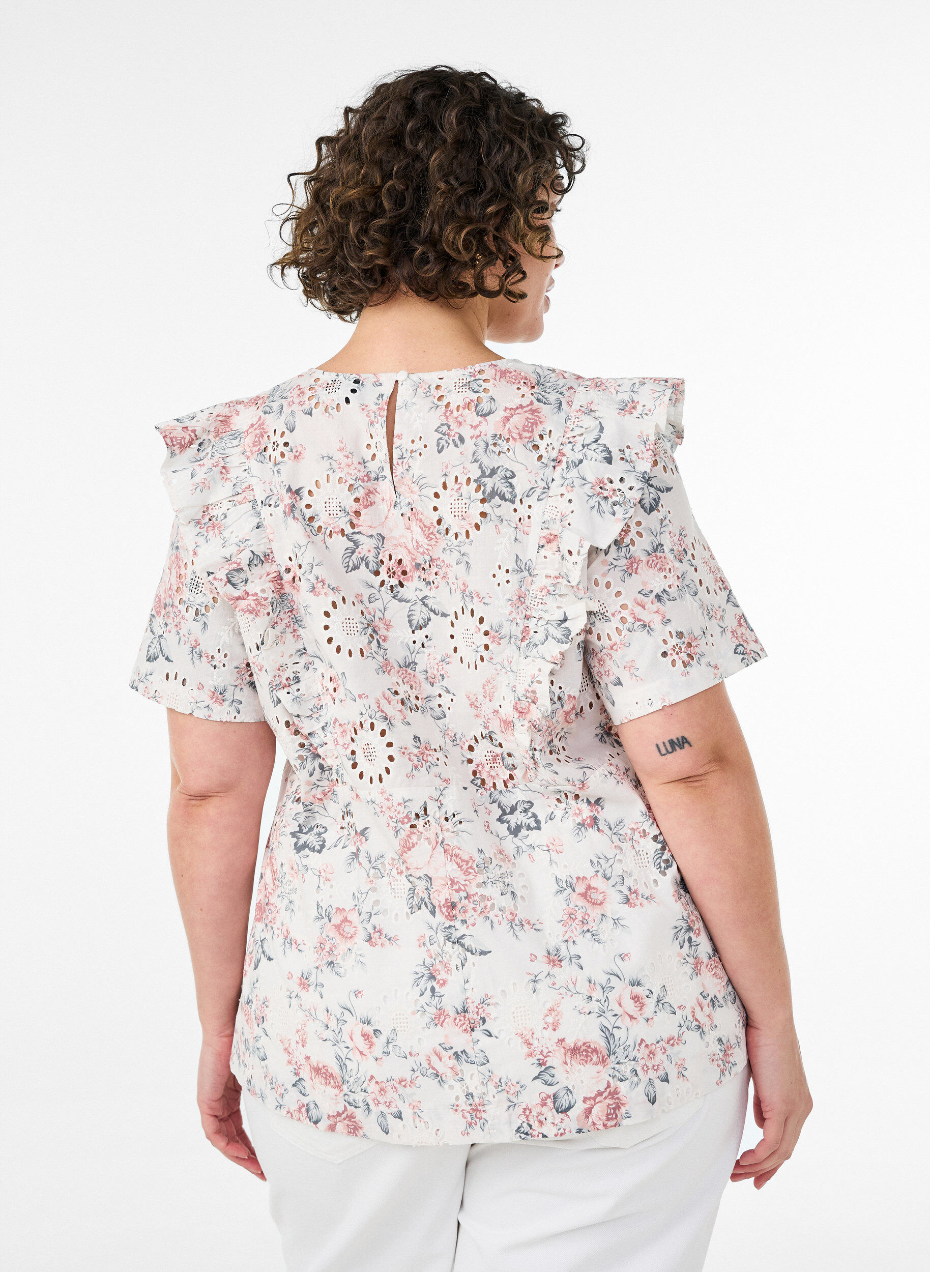 ZizziBluse aus Baumwolle mit Broderie Anglaise und R&uuml;schen, Rot, Model image number 2