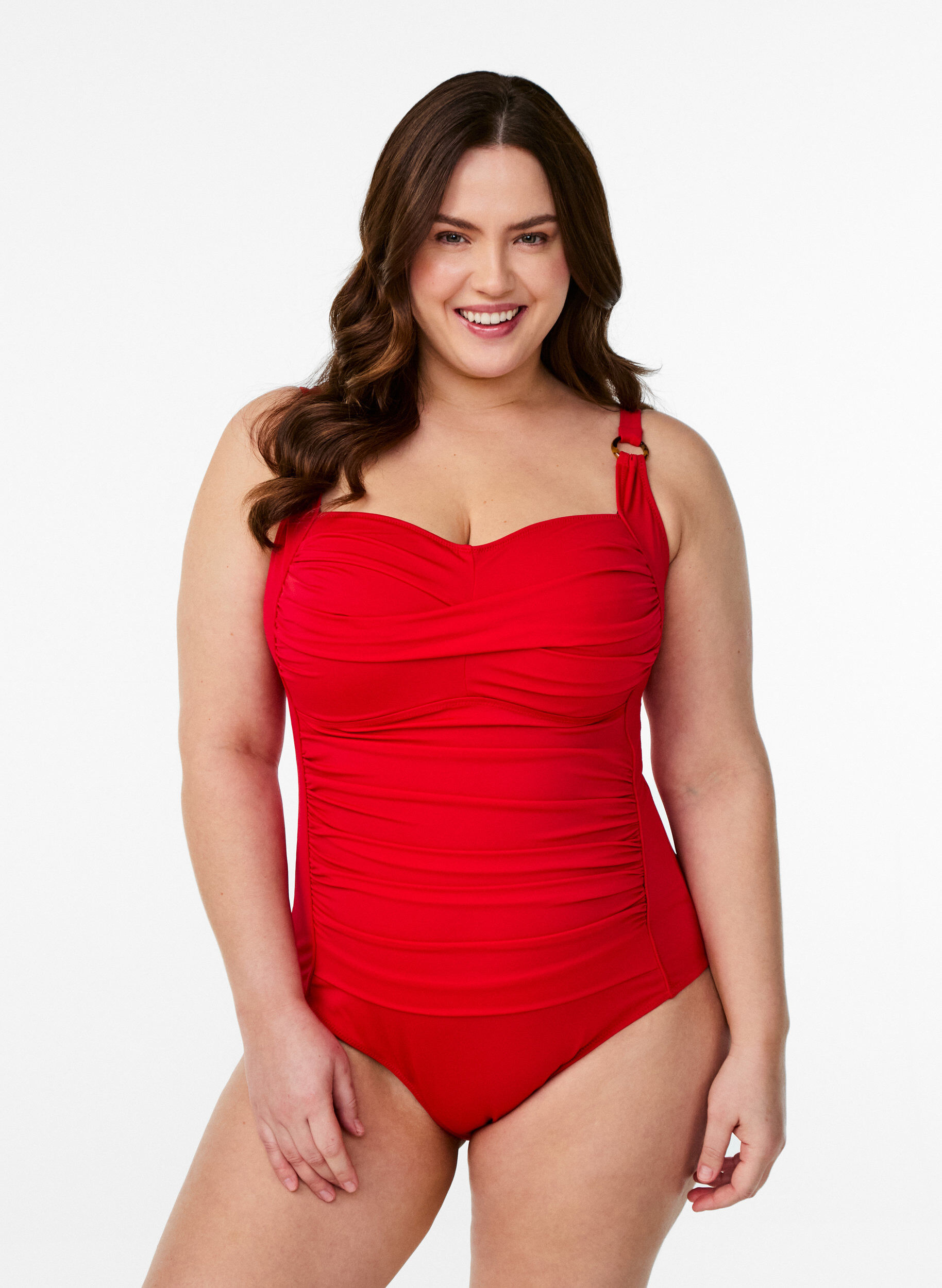 Wattierter Badeanzug mit Drapierung, Rot, Model