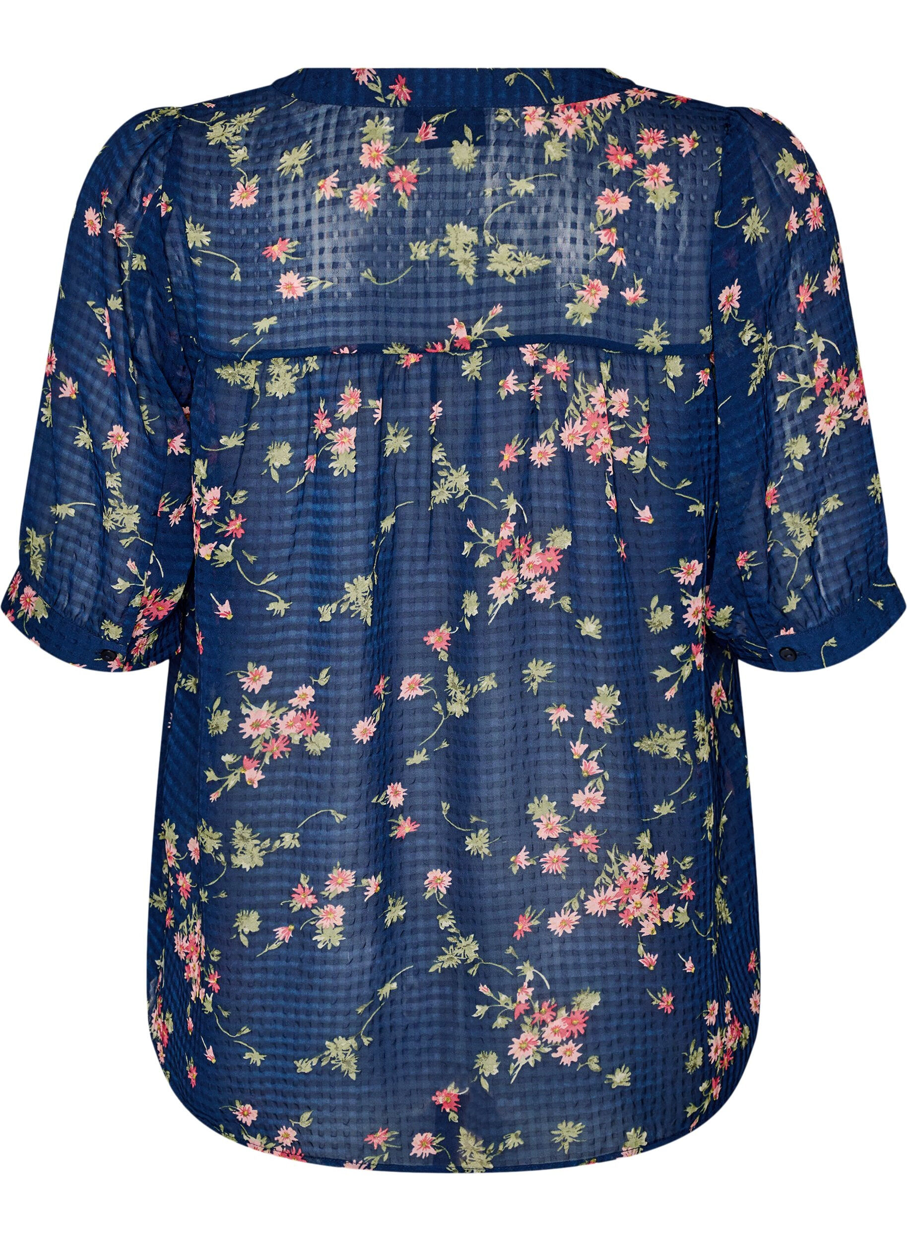ZizziGebl&uuml;mte Bluse mit V-Ausschnitt, Blau, Packshot image number 1