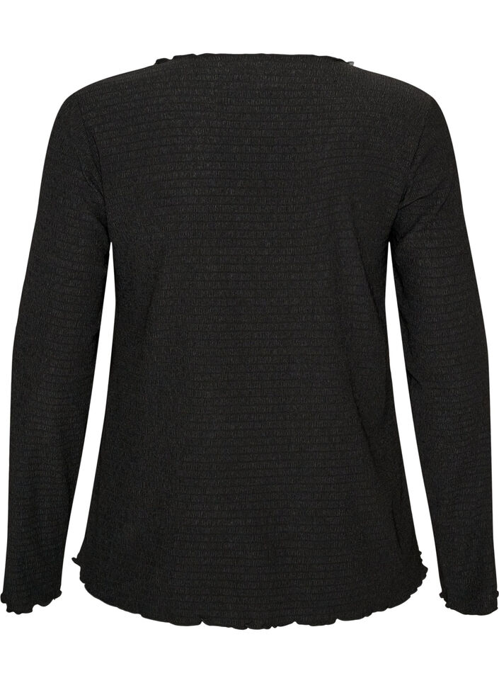 Strukturierte Bluse mit gewellten Kanten, Schwarz, Packshot image number 1