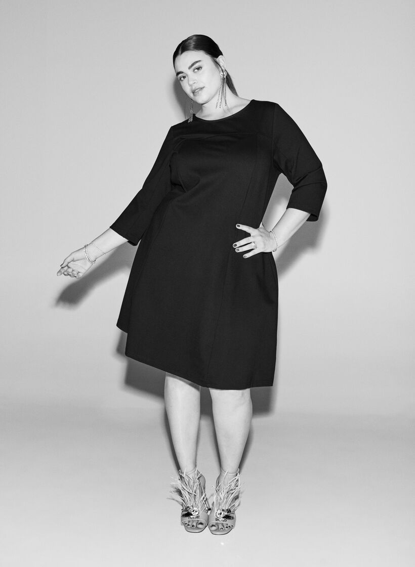 A-förmiges Kleid mit 3/4-Ärmeln, Schwarz, Image