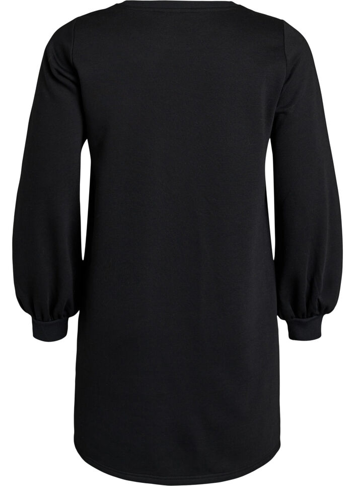 Kurzes Kleid aus Sweat mit Ballon&auml;rmeln, Schwarz, Packshot image number 1
