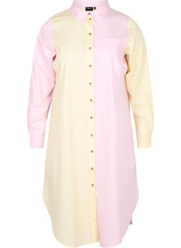 Langes Baumwollhemd mit Colour-Block, Popcorn/Pink, Packshot image number 0