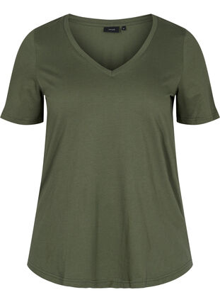 T-Shirt aus Bio-Baumwolle mit V-Ausschnitt, Thyme, Packshot image number 0
