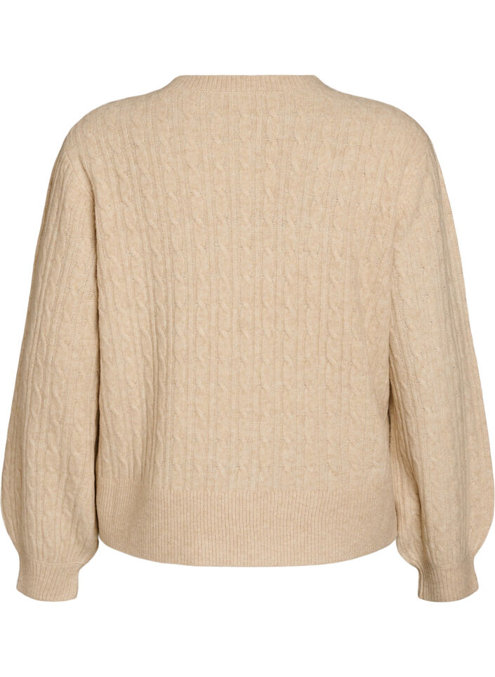 Strickjacke mit Zopfmuster und Perlenkn&ouml;pfen, Beige, Packshot image number 1
