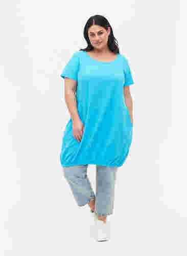 Kurzarm Kleid aus Baumwolle, Blue Atoll, Model image number 2