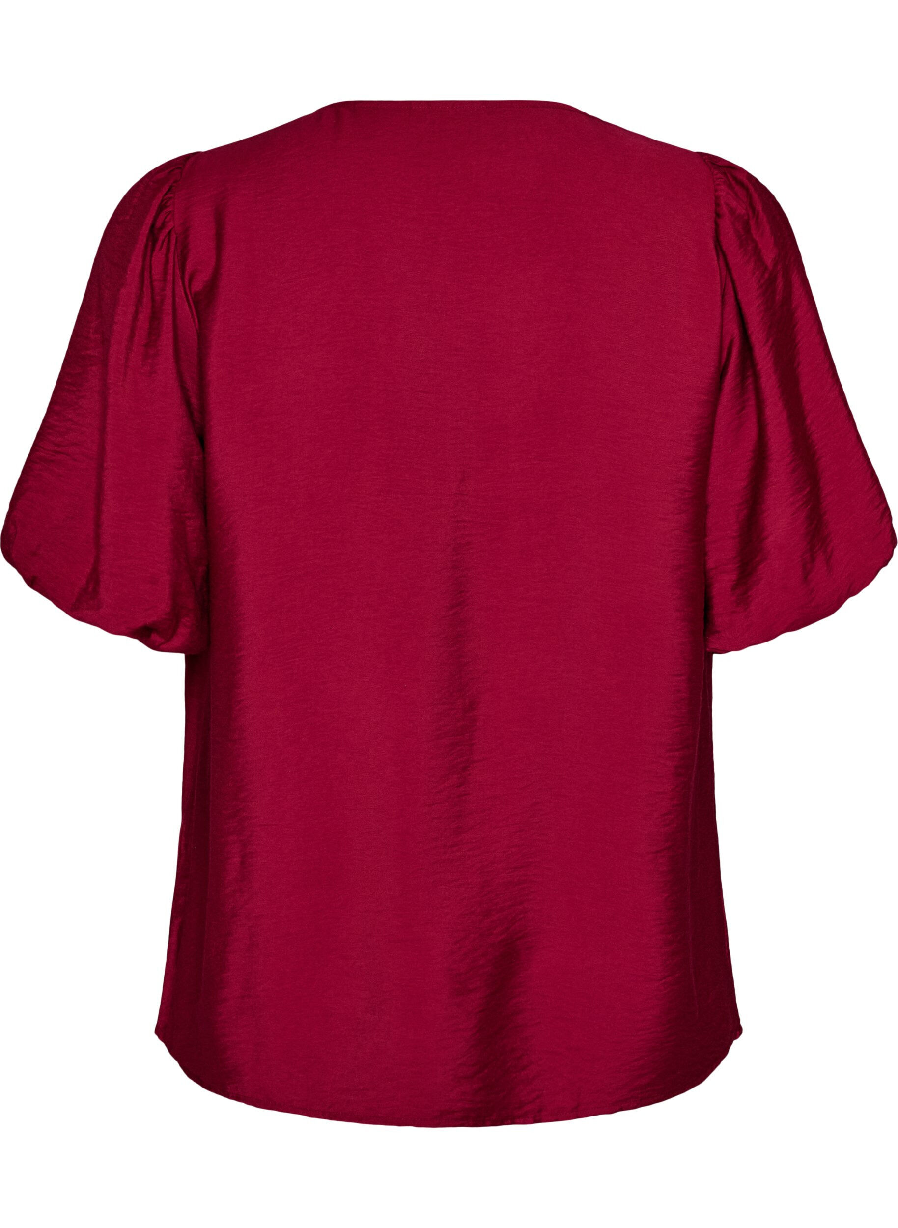 ZizziBluse mit Ballon&auml;rmeln und V-Ausschnitt, Rot, Packshot image number 1