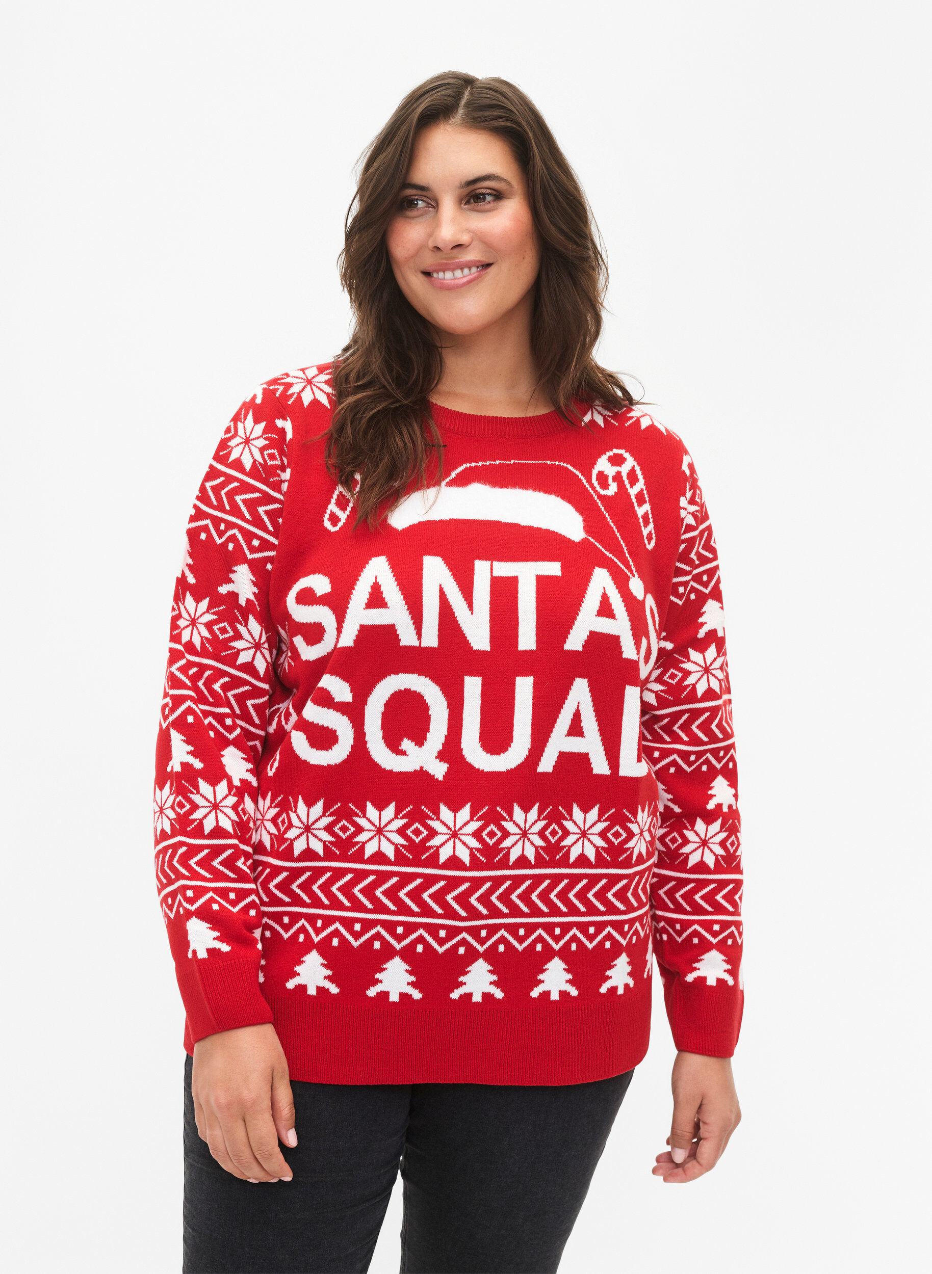 ZizziPullover mit Weihnachtsmuster, Tango Red, Model image number 0