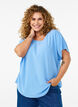 Bluse mit kurzen Ärmeln und einem Rundhalsausschnitt, Blau, Model image number 0