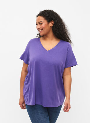 Kurzärmeliges T-Shirt mit V-Ausschnitt, Ultra Violet, Model image number 0