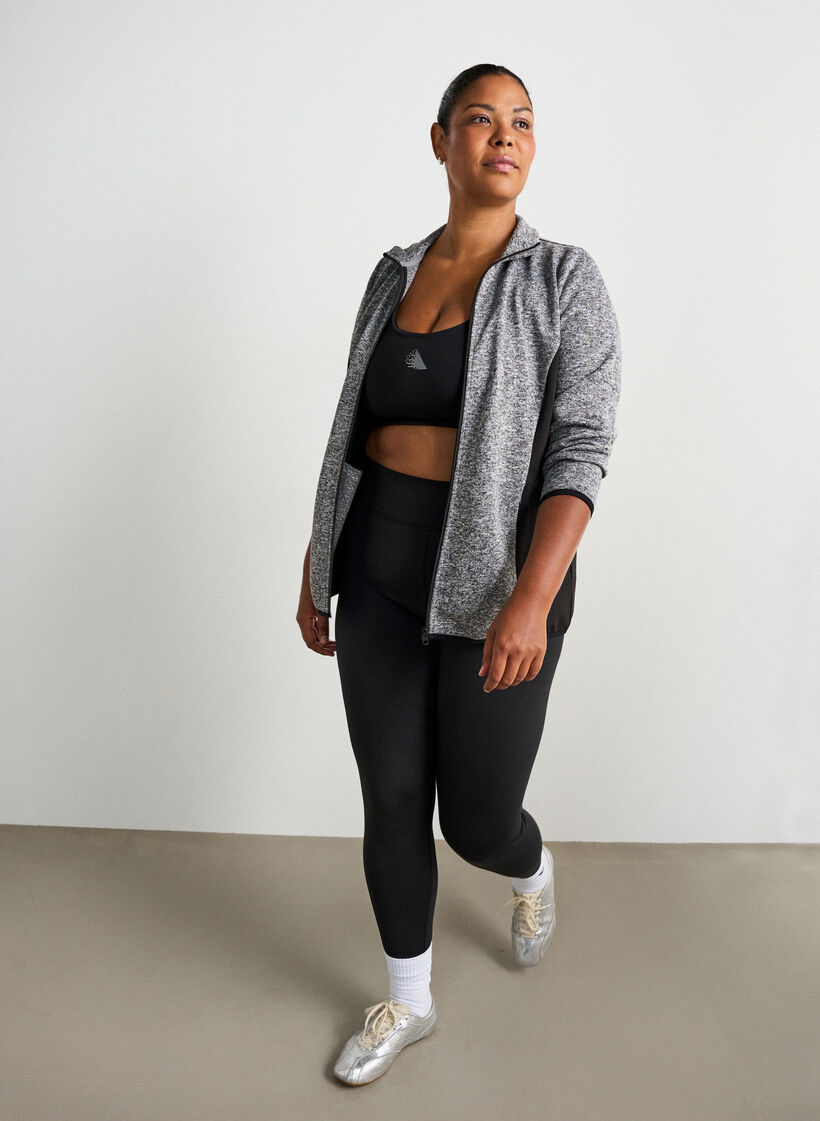 Trainingsjacke mit Kontrasteins&auml;tzen und hohem Kragen, Grau, Model image number 1