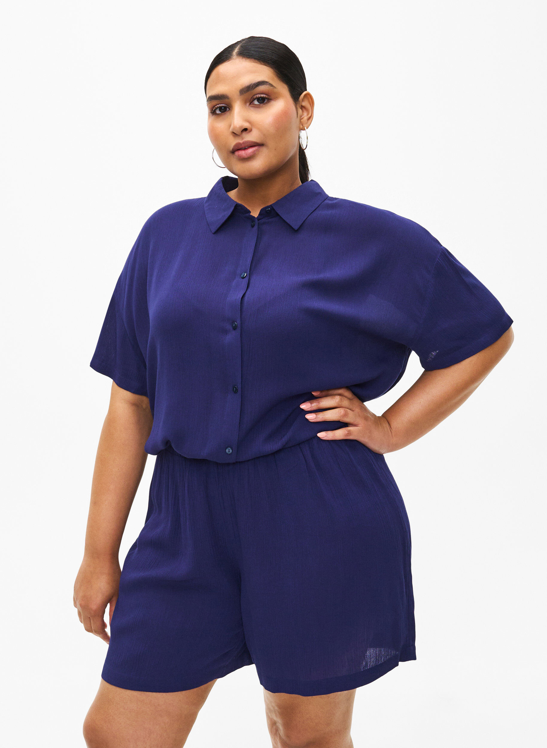 ZizziKurze Hose aus Viskose mit hoher Taille, Medieval Blue, Model image number 0