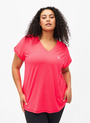Lockeres Trainings-T-Shirt mit V-Ausschnitt, Neon Diva Pink, Model image number 0