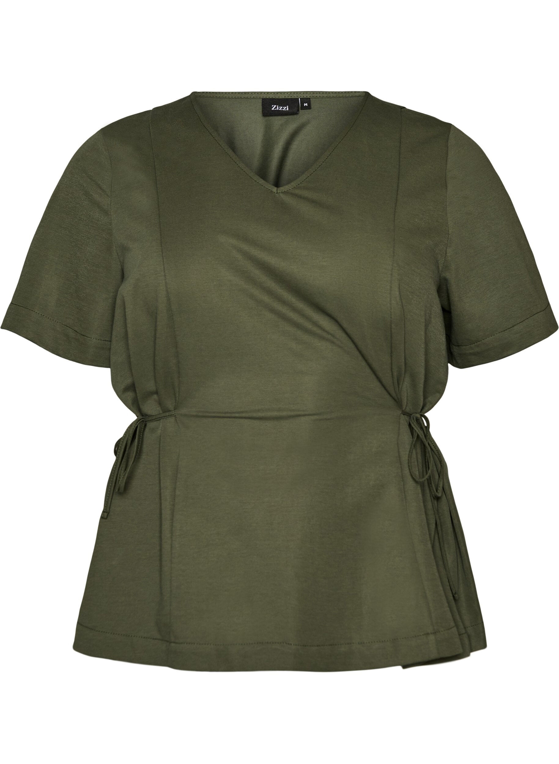 ZizziBluse aus einer Baumwollmischung mit V-Ausschnitt und Bindeband, Gr&uuml;n, Packshot image number 0