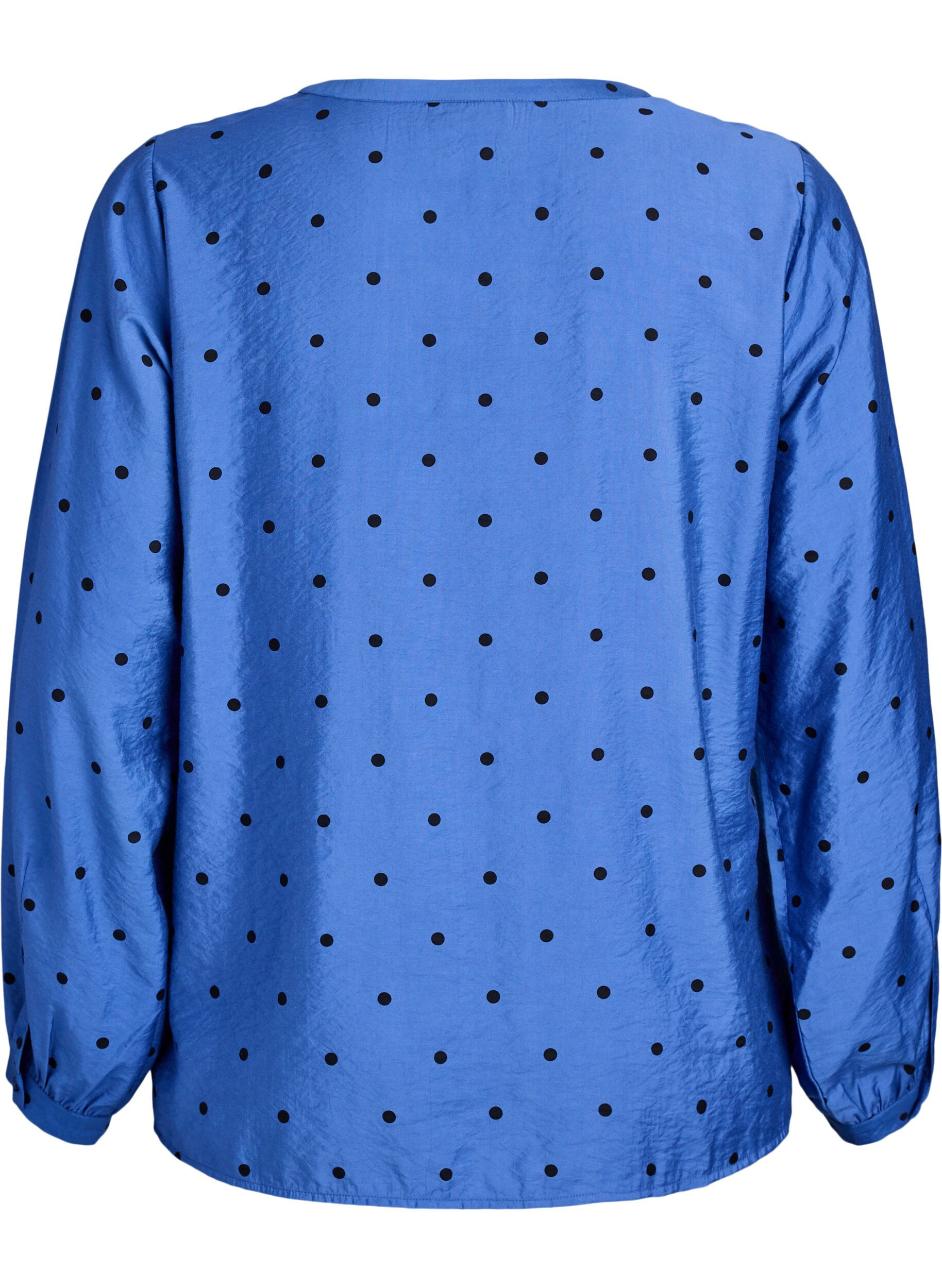 ZizziGepunktete Bluse mit langen &Auml;rmeln, Blau, Packshot image number 1