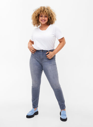 Extra Slim Nille Jeans mit hoher Taille, Grey Denim, Model image number 0