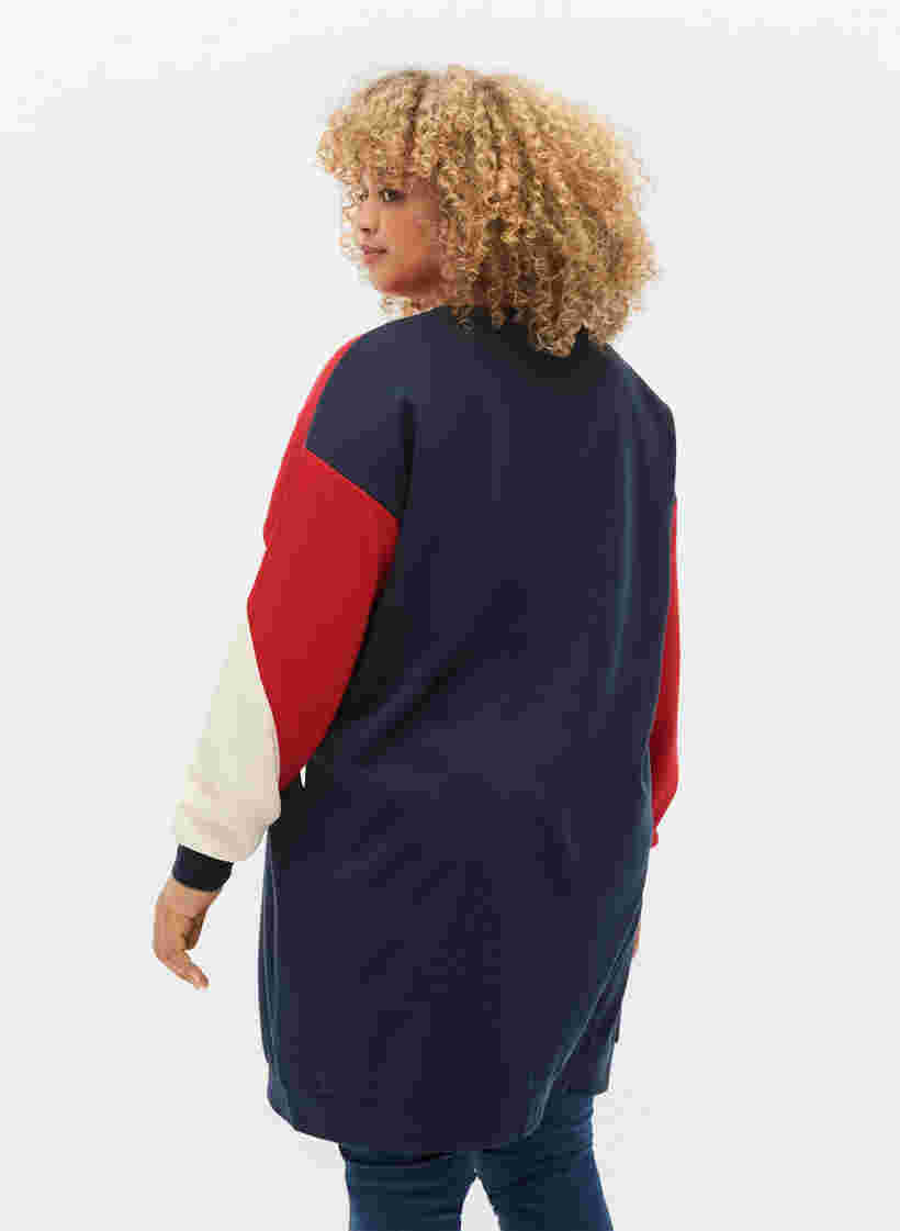 Langer Pullover mit Farbblock-Muster, Navy Color Block, Model image number 1