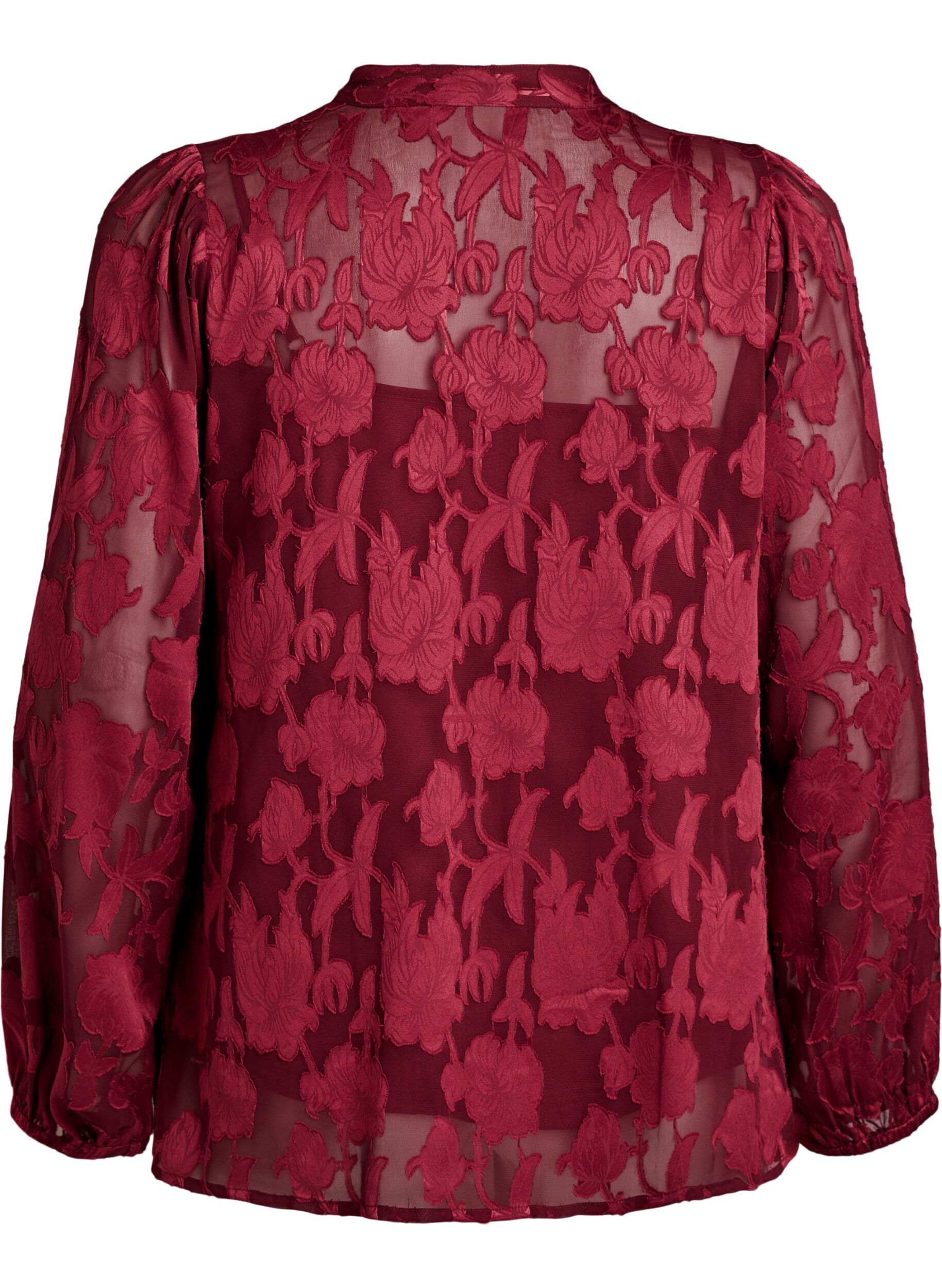 ZizziBluse mit Kn&ouml;pfen und Blumenmuster, Dunkles Bordeaux, Packshot image number 1