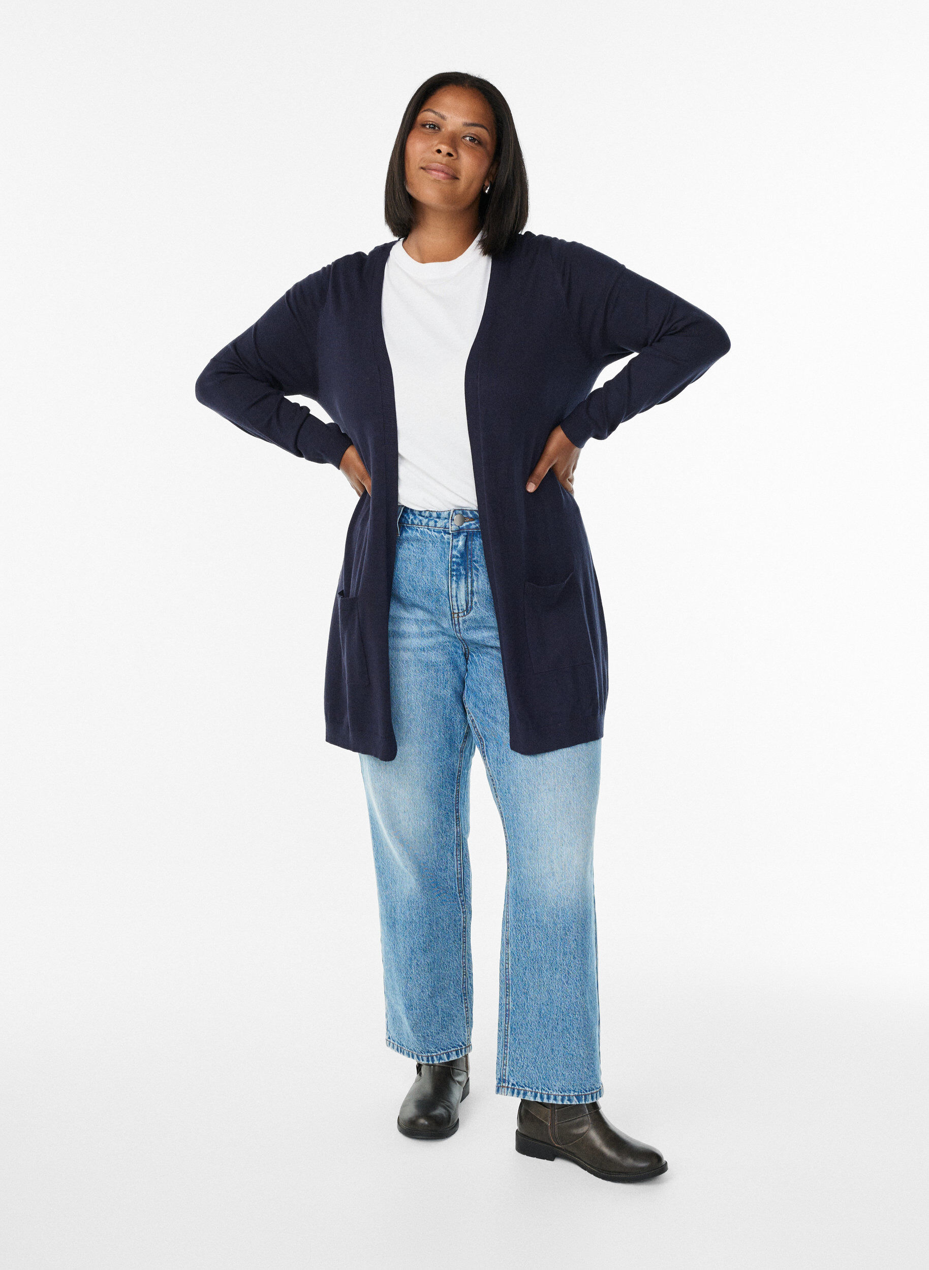 ZizziLange Strickjacke aus einer Viskosemischung, Blau, Model image number 1