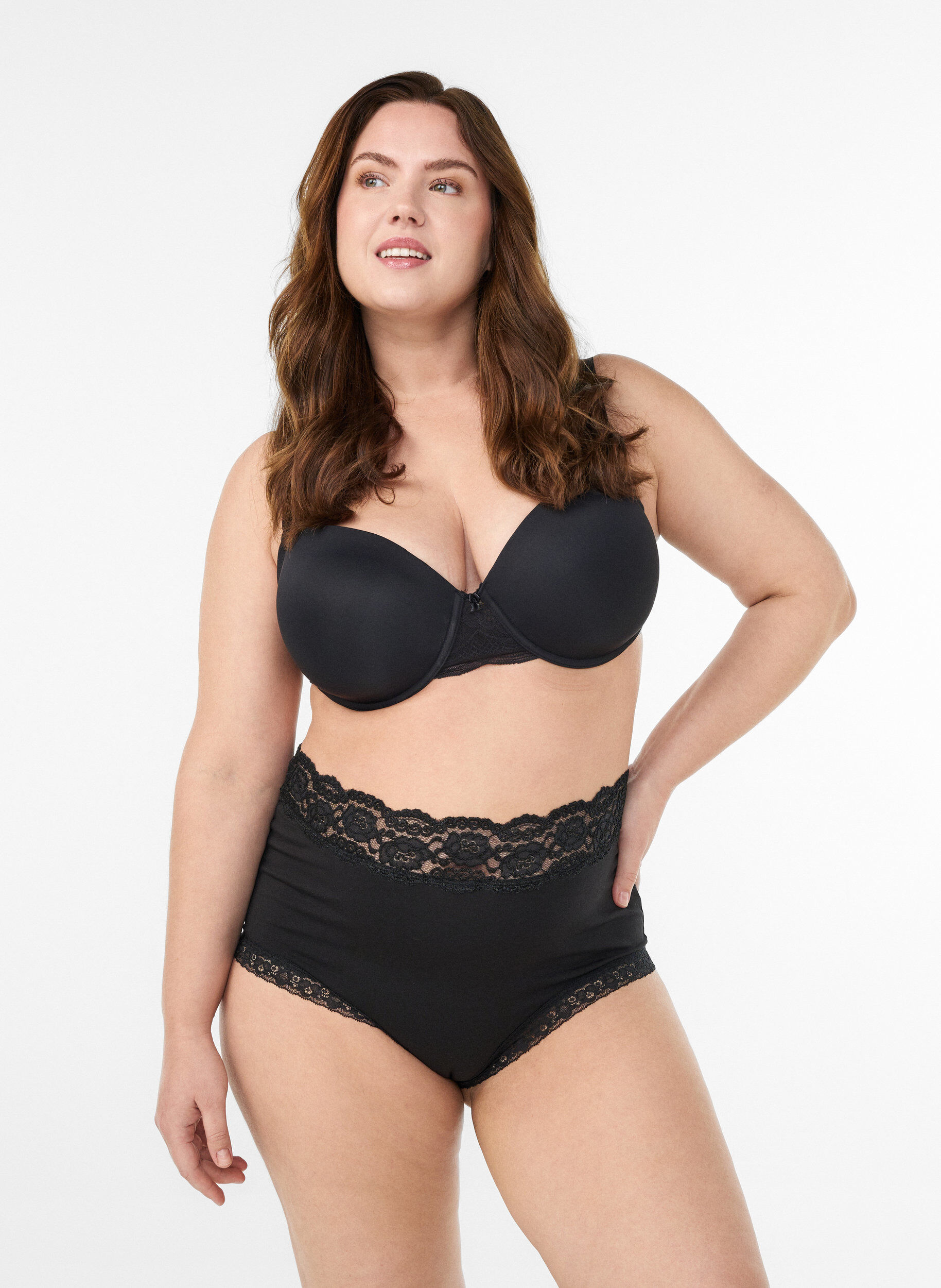 2-pack Hipster mit Spitzenbesatz und einer hohen Taille, Schwarz, Model