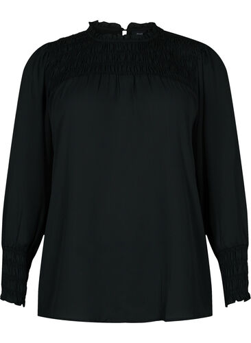 Langärmelige Bluse mit Smock, Black, Packshot image number 0