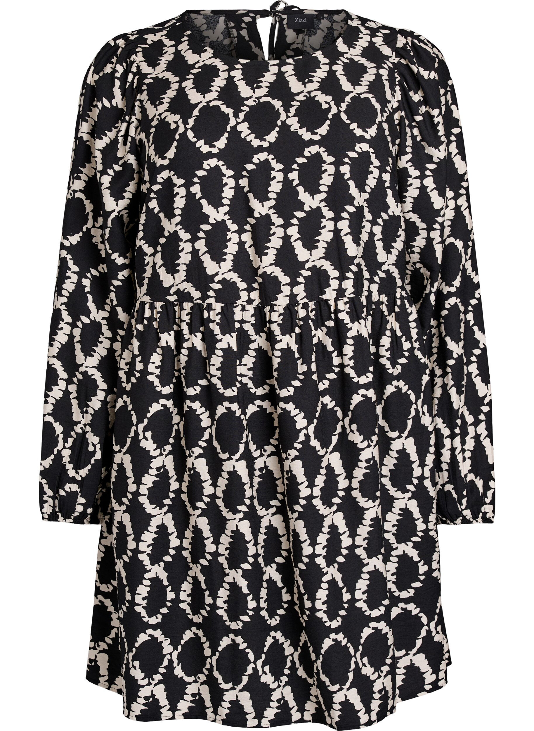 Lang&auml;rmliges Kleid mit Muster und Schleifen