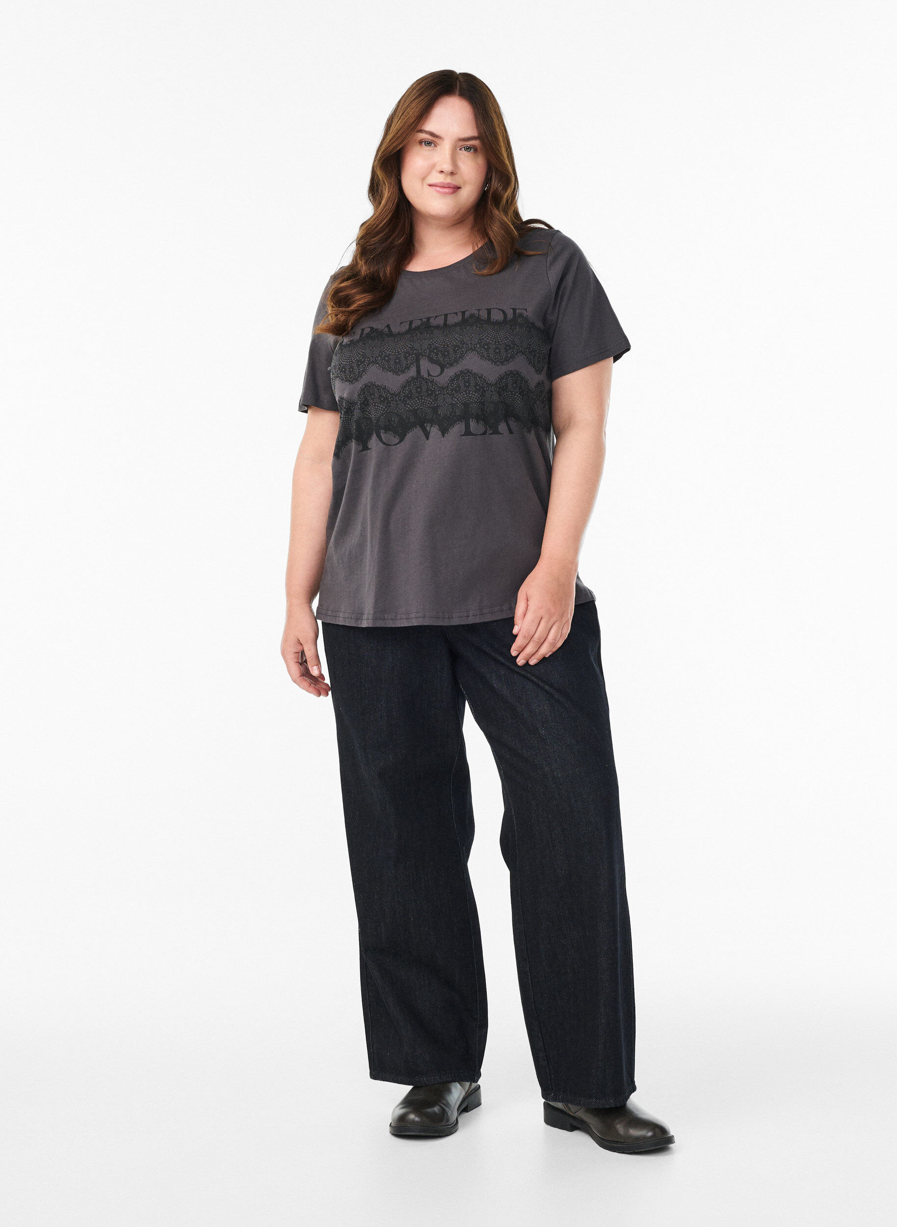 ZizziT-Shirt aus Baumwolle mit Frontprint, Grau, Model image number 1