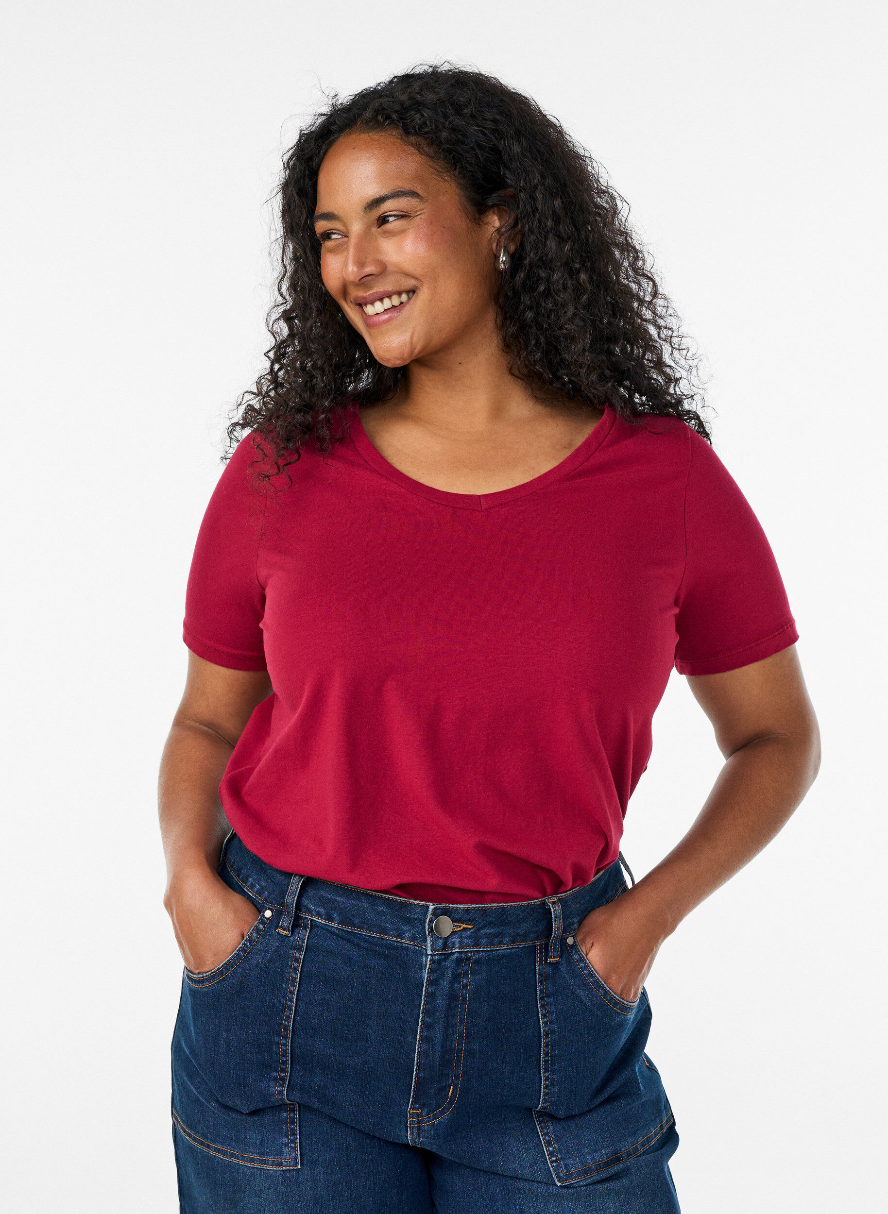 ZizziEinfarbiges basic T-Shirt aus Baumwolle, Rot, Model image number 0