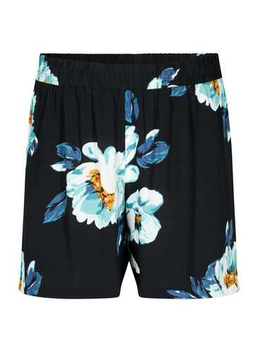 Locker sitzende Shorts aus Viskose, Black Big Flower, Packshot image number 0