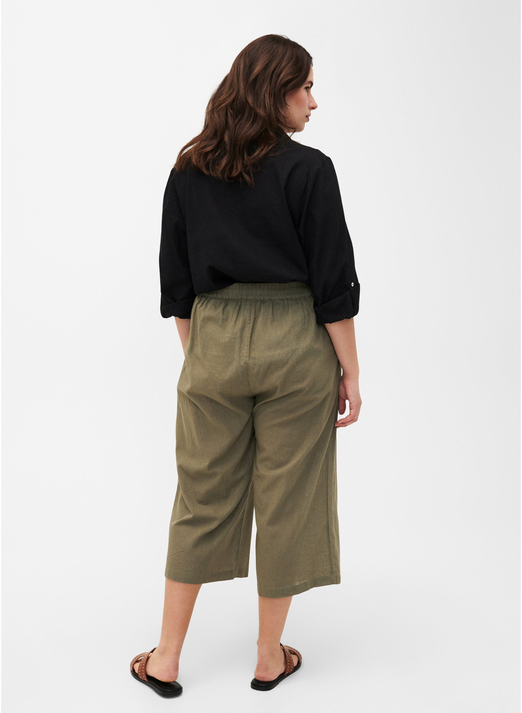 Zizzi7/8-Hose aus Baumwollmischung mit Leinen, Deep Lichen Green, Model image number 1