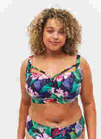 Bikini-BH mit Raffung und Zierbändern, Flower Print, Model