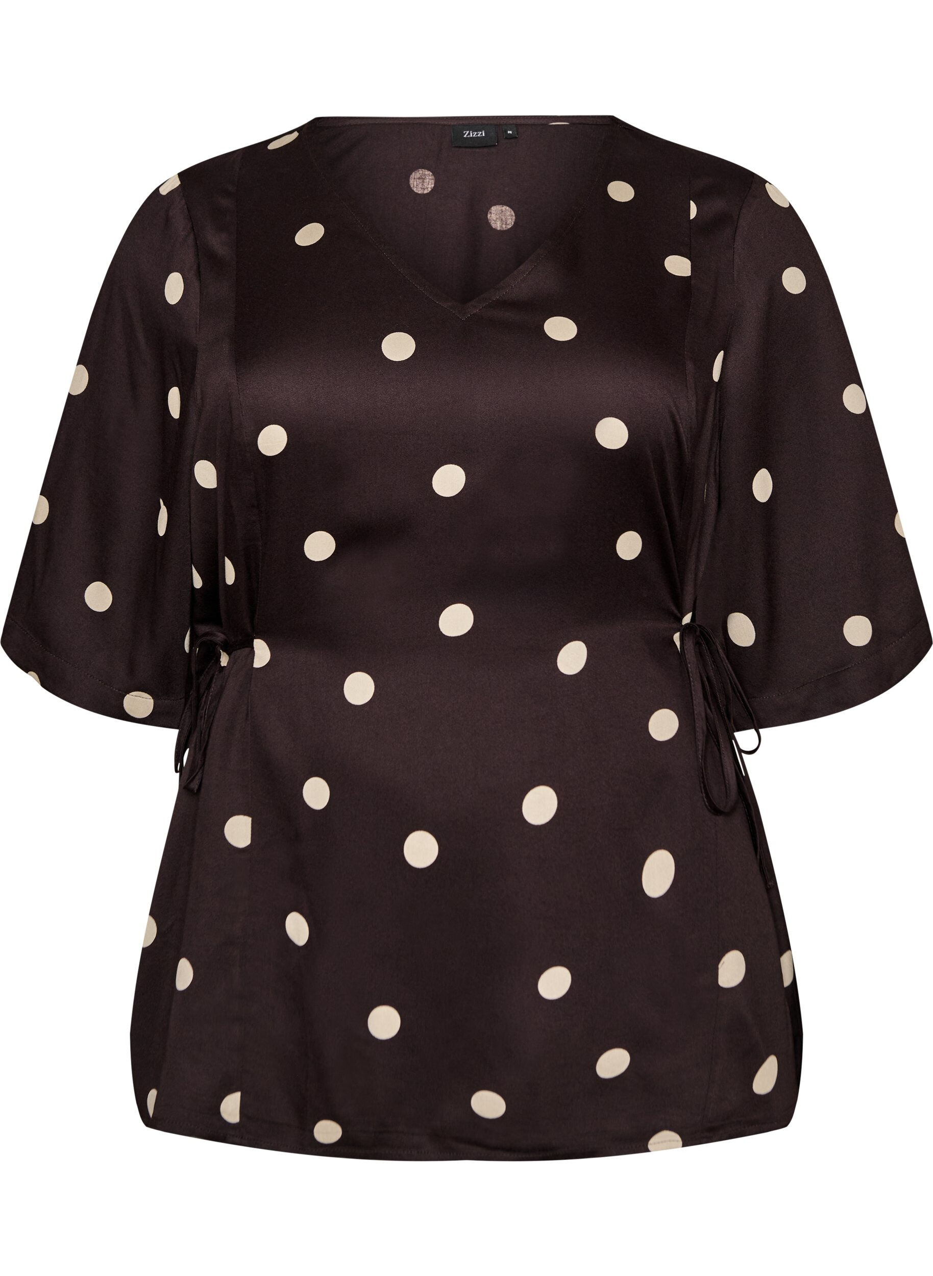 Gepunktete Bluse aus Viskose mit V-Ausschnitt und Bindeband