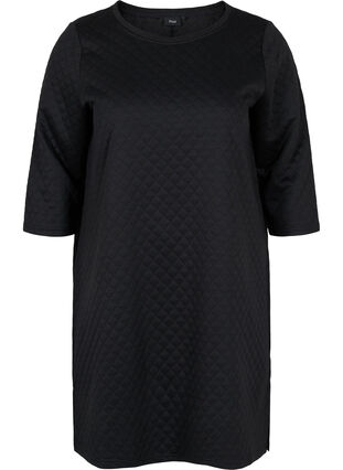 Strukturiertes Kleid mit 3/4-Ärmeln, Black, Packshot image number 0