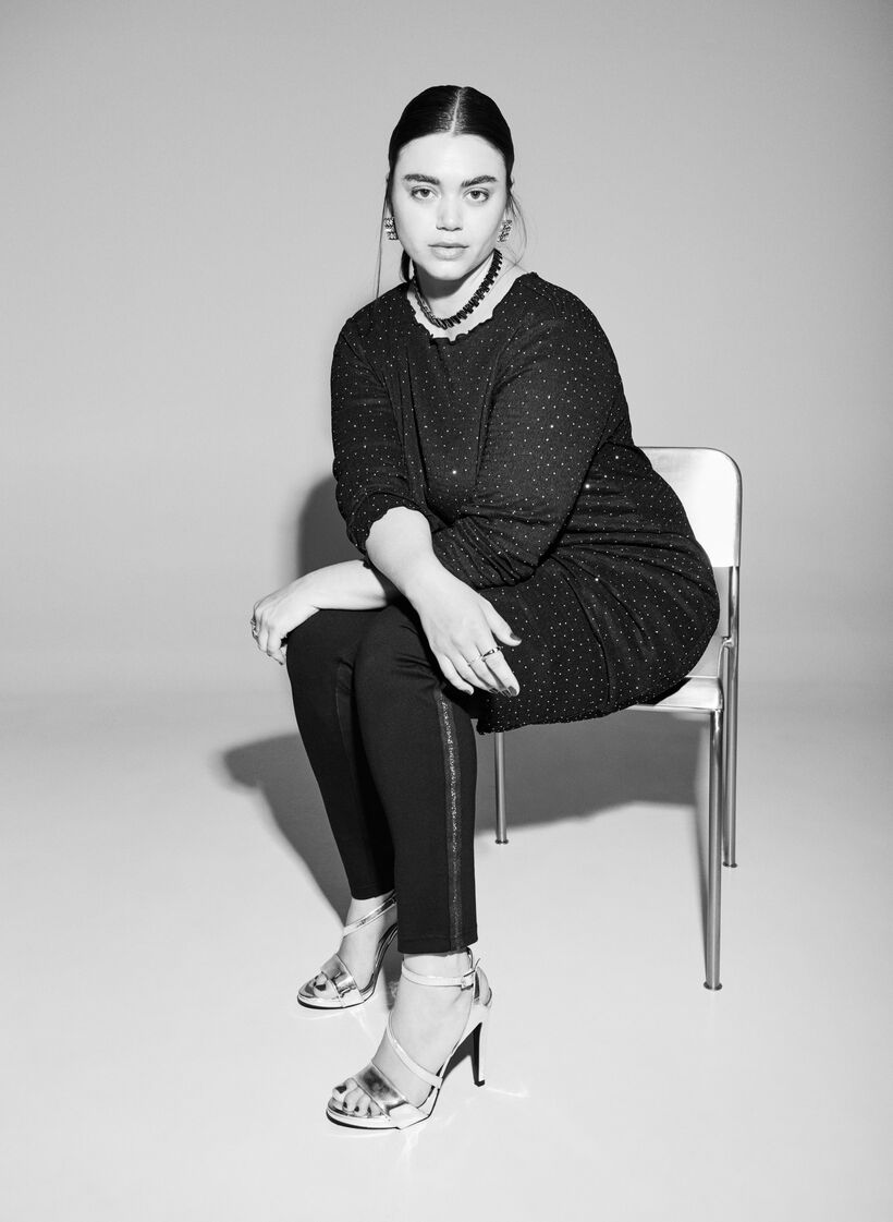 Leggings mit Glitzerstreifen und Schlitzen, Schwarz, Image image number 0