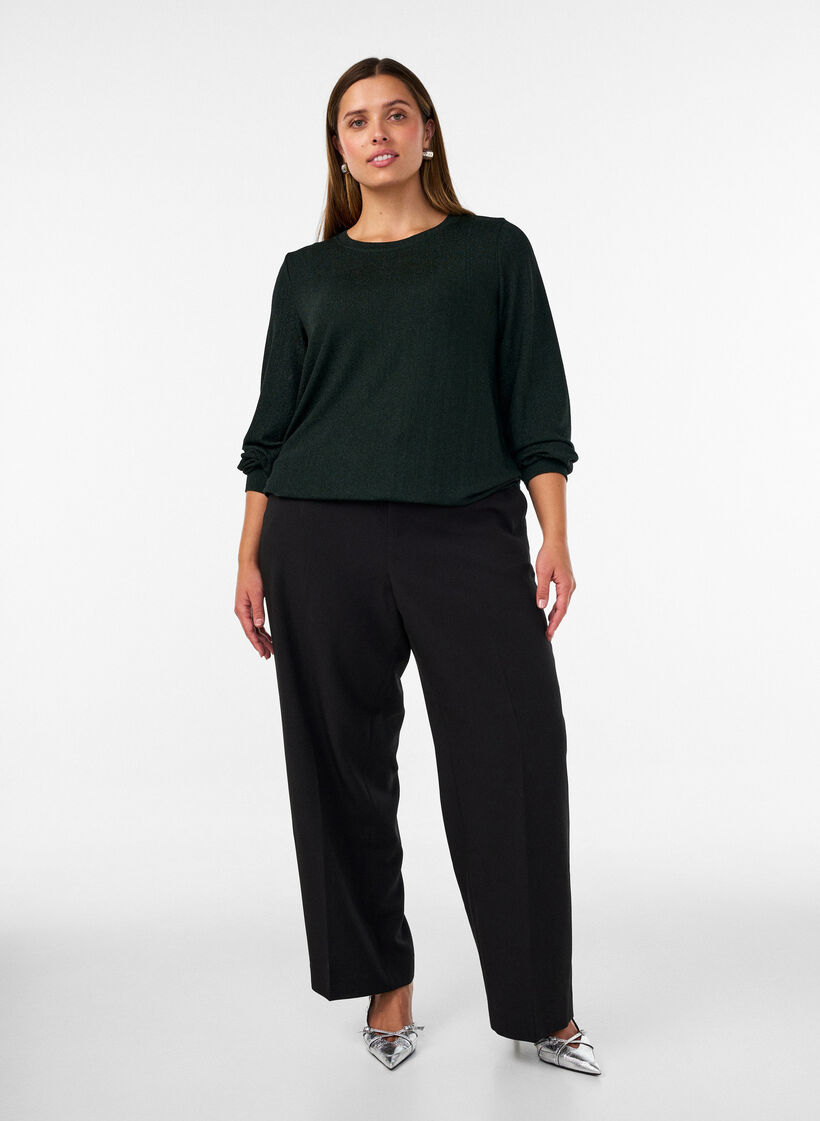 Bluse mit vertikaler Struktur und Glitzerfaden, Gr&uuml;n, Model image number 1