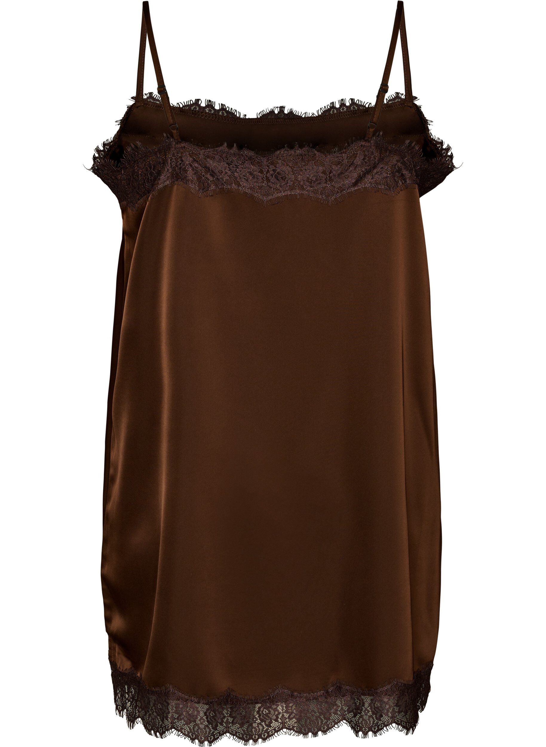 ZizziLanges Top aus Satin mit Spitzen, Braun, Packshot image number 1