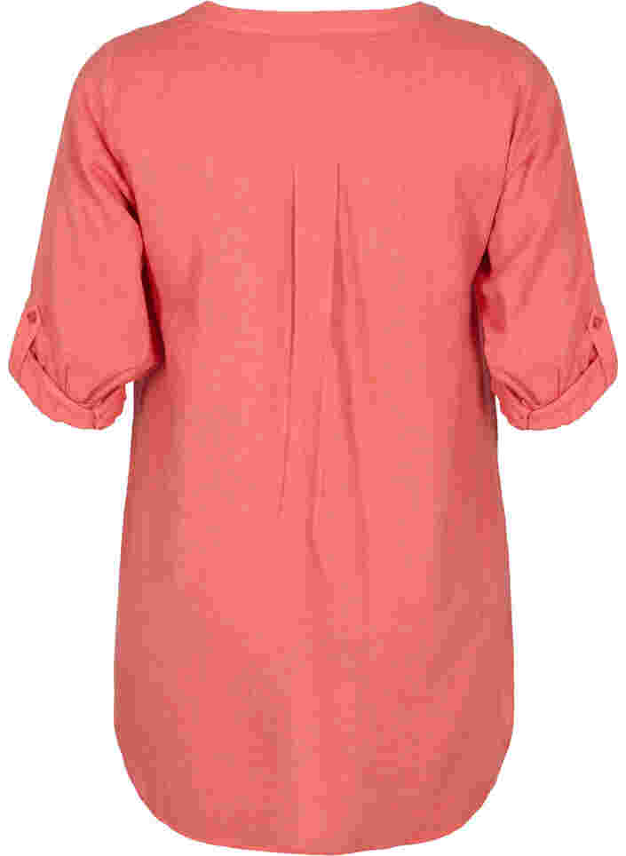 Lange Hemdbluse mit 3/4-Ärmeln und V-Ausschnitt, Hot Coral, Packshot image number 1