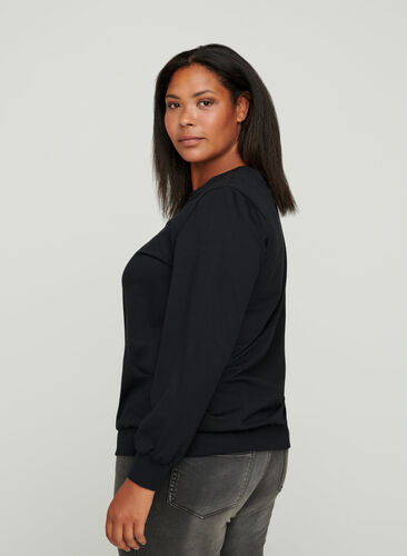 Sweatshirt aus Baumwolle mit Print auf der Brust, Black w. Black, Model image number 1