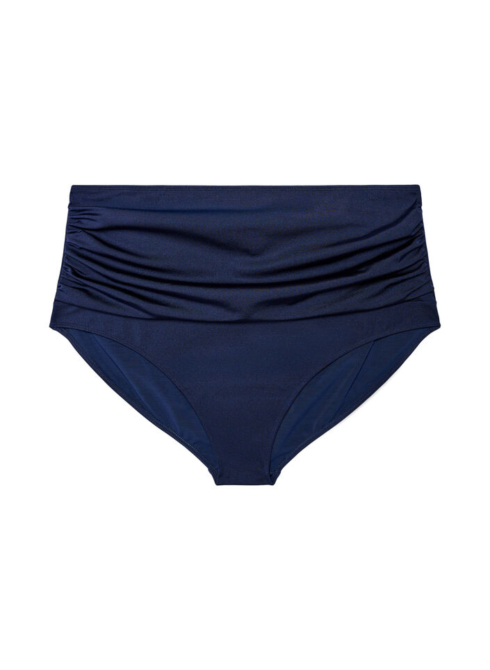 Bikini-Slip mit Drapierung und hoher Taille, Blau, Packshot image number 0