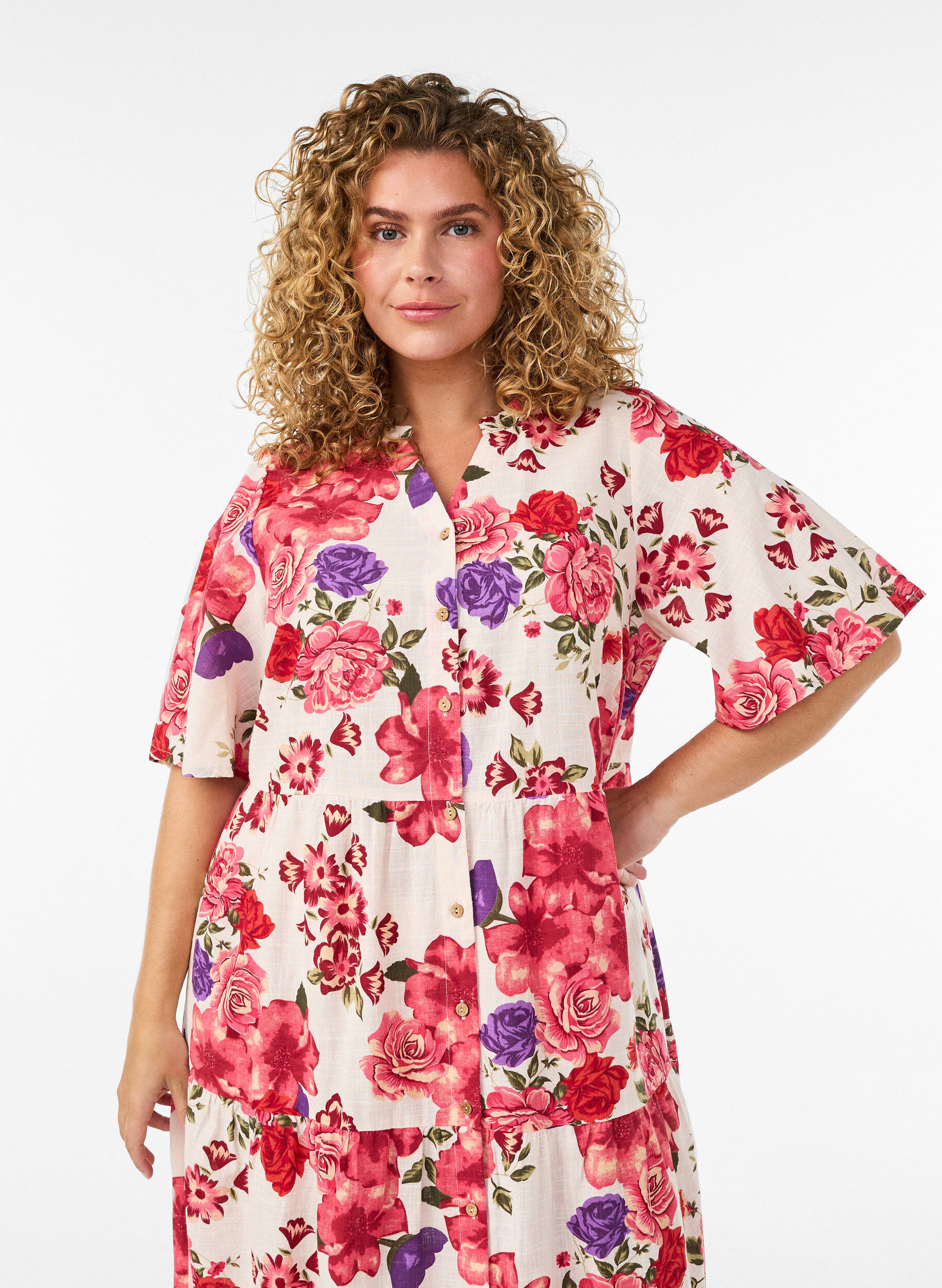 ZizziBaumwoll-Midikleid mit Blumenprint, Rot, Model image number 2