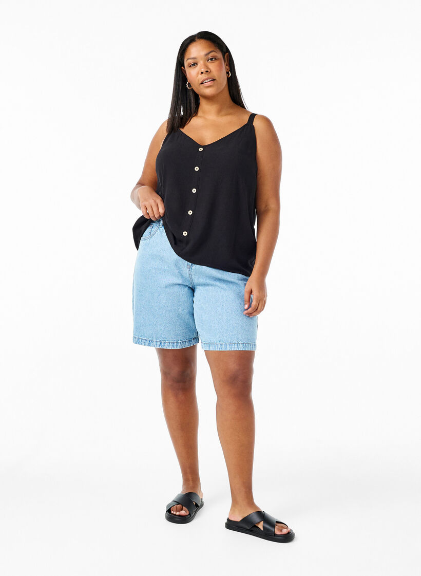 Viskose-Top mit schmalen Trägern, Black, Model image number 2