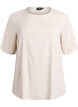 Kurz&auml;rmelige, gewebte Bluse mit Rundhals, Beige, Packshot image number 0
