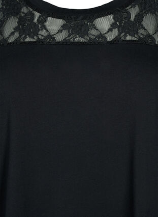 Baumwoll-T-Shirt mit Spitze und kurzen Ärmeln, Black, Packshot image number 2