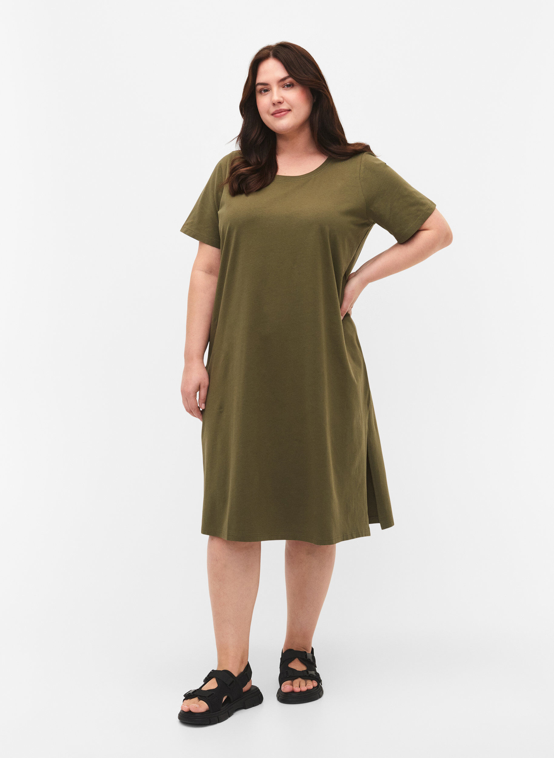 ZizziBaumwollkleid mit kurzen &Auml;rmeln, Ivy Green, Model image number 1